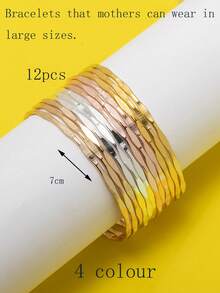 12 chiếc vòng tay kim loại dẹt, trơn, thiết kế độc đáo, cá nhân hóa, có thể xếp chồng lên nhau. - Nhiều màu - Xem 23