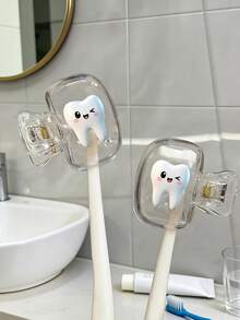 1/2pcs Smiling Tooth Print Toothbrush Clip Portable Combination Set Household Brush Clip Protective Cover,Travel Toothbrush Storage Box, Portable Toothbrush Head Protection Clip, Toothbrush Storage Clip,Toothbrush Protective Cover, Protects Toothbrush Head, Portable Design For Easy Carrying, Dustproof Toothbrush Head Cover For Travel,The Best Gift For Lovers, Friends, Family, Teachers, Travel Enthusiasts - Multicolor - View 1