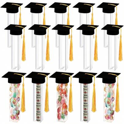 10pcs/Set 2026 Graduation Candy Jar Gift Set, Includes 15 Mini Graduation Cap And 15 Candy Containers, Suitable For 2026 Adult Graduation Party Guests, DIY Graduation Party Supplies