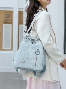 Vintage Style Minimalist Women Backpack, With Multiple Pockets And Zippers, Suitable For Daily Use, Commuting, Outdoor Activities, Can Fit Laptop, Ideal For College Students, Teenagers, Suitable For University, Business, Work, Commuting - Multicolor - View 8