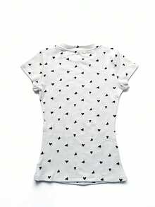 Áo thun cổ tròn tay ngắn đa năng với họa tiết trái tim tối giản dễ thương, thích hợp cho kỳ nghỉ. - xám trắng - Xem 5