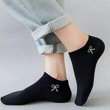 6/10 Pairs Women & Unisex Bow Tie Short Socks - Breathable Comfortable Invisible Pressure Socks Suitable For Thick Thighs & Loose Ankles, Classic Solid Color - Multicolor - View 3