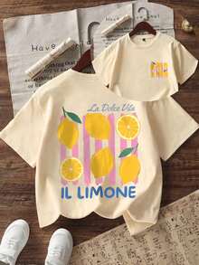 Áo thun bé gái tuổi teen in hình quả chanh "La Dolce Vita", chất liệu mềm mại và thoải mái, phù hợp cho các bé gái đi du lịch, nghỉ mát, thể thao ngoài trời, mặc hàng ngày, đi chơi thông thường, lựa chọn tốt nhất! Áo thun thời trang đa năng cho bé gái mùa xuân và mùa hè. - Màu be - Xem 4