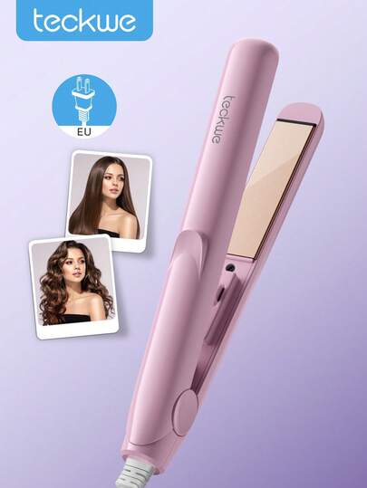 Teckwe 便攜式直髮器，快速加熱，自動斷電，適用於所有髮質，浮動陶瓷面板，紫色歐標插頭