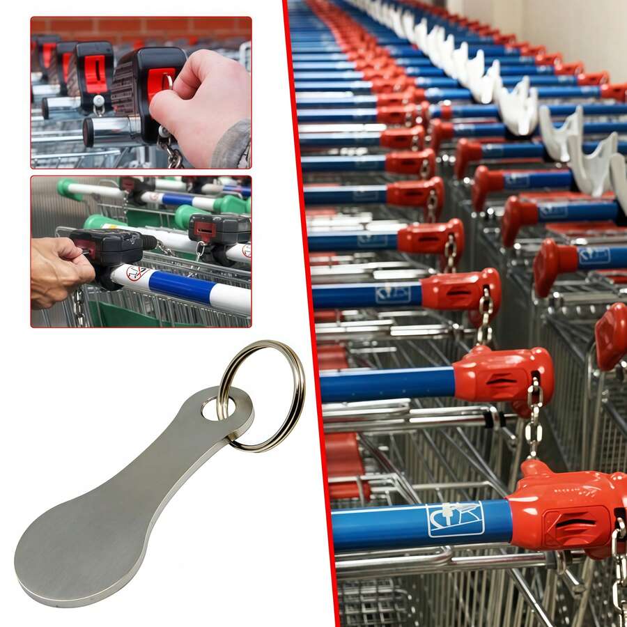 1 pieza Llavero creativo de carrito de compras de supermercado con láser, llavero de acero inoxidable con decoración de anillo de llave, accesorio de llavero con etiqueta anti-pérdida, estilo gótico Y2K lindo. Accesorio para automóvil, accesorio de cocina, carrito de compras - Multicolor - Ver 1