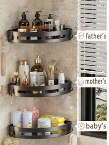 1/2/3pcs Bathroom Triangle Shelf, Wall Mounted Shower Caddy, Shower Basket, Large Capacity, Kitchen Bathroom Floating Storage Rack, Space Saving, Easy Installation, Multi-Function Storage Rack, Shower Shelf, Bathroom Organizer, Can Store Toiletries, Cosmetics And Sundries, Corner Shower Rack, Bathroom Storage Rack - Multicolor - View 10