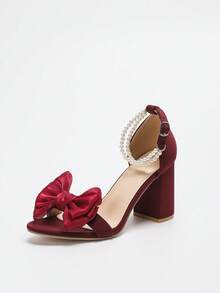 Giày cao gót hở mũi đính ngọc trai thời trang mùa hè, sandal cao gót đế dày một quai màu trắng bằng da, mũi tròn, siêu cao gót gợi cảm dành cho nữ. - Màu Đỏ Sâu - Xem 7