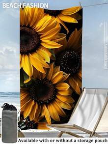 [250gsm Ultra-Soft Quick-Dry] 70*140cm/90*180cm Sunflower Floral Print Beach Towel, High Absorbency Portable Swimming Towel, Bathroom Decor, Suitable For Summer Beach, Swimming, Travel, Camping, Fitness - Sunflower - View 15