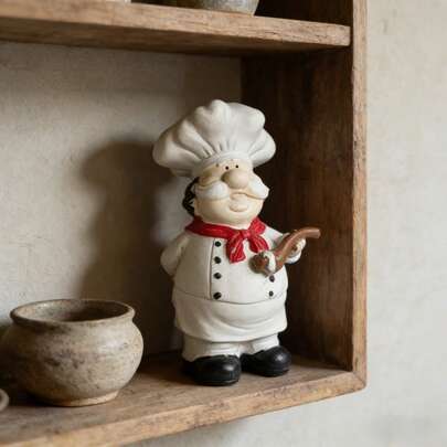 1 pieza Figura de resina pintada de forma creativa de una cuchara de sopa de chef, accesorio de decoración del hogar