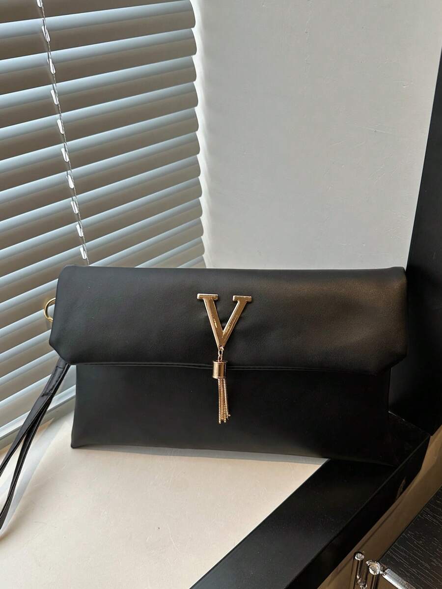 Tas Clutch Wanita Minimalis Kasual Modis 2026, Dompet Amplop Retro Warna Solid Baru, Tas Tangan - Hitam - View 1