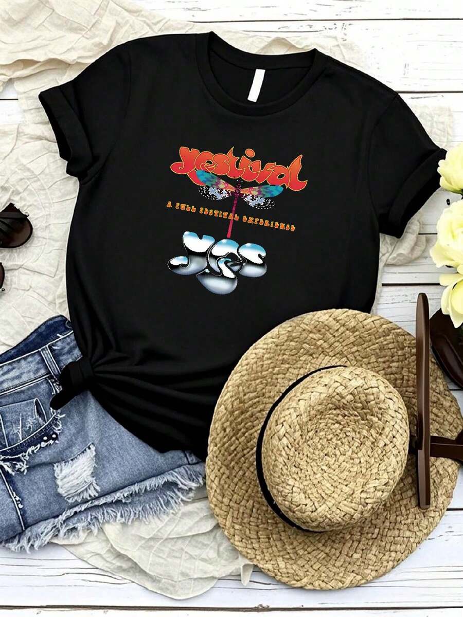 women t-shirt print Vintage Yes band T Shirt Yestival 2017 Summer Tour Jon Anderson Fragile Roundabout long or short sleeves - Schwarz - Übersicht 1