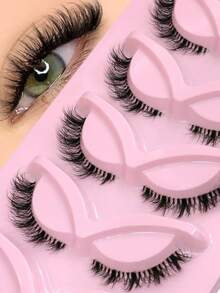 7 Pairs Natural Look Cat Eye Lashes Fluffy Thick False Eyelashes Tail Elongated Wispy Eyelashes Classic Manga Wet-Look Lashes Transparent Lash Band, Criss-Cross Soft Dramatic 3D Faux Mink Lashes, Suitable For Travel, Party, Photo-Ready Natural Makeup Lash Extension - Black - View 3