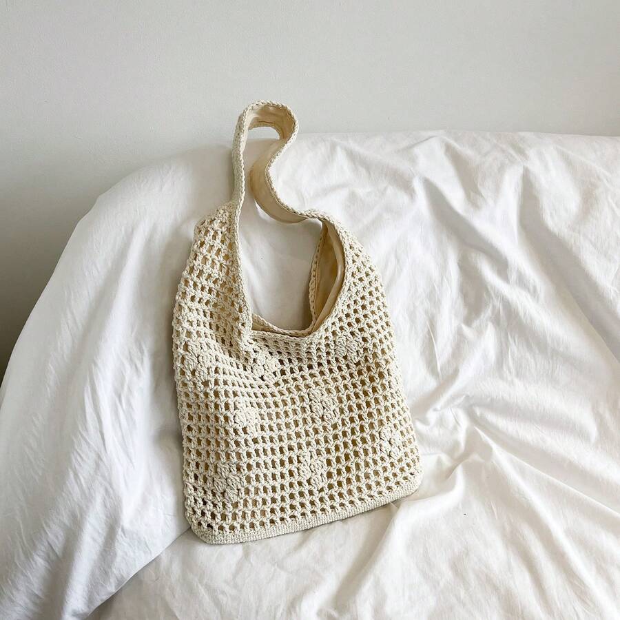 镂空编织手提包，手工钩编休闲单肩包，大容量度假风