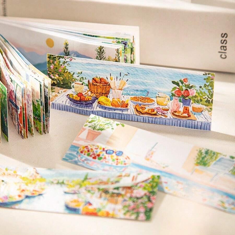 Beautiful Day Sticker Book - Seasonal Collection Series. Vintage-Style Long Strips Stickers For Journaling, Scrapbooking, Card Making, Phone Cases. Healing Artwork For Each Season, Easy To Apply, Convenient To Carry. - 1 Set - View 1