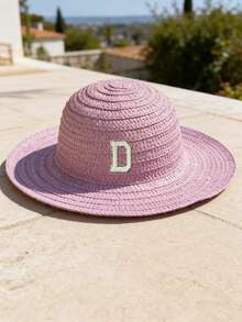 1顶26字母定制儿童草帽，适合作为礼物、日常外出、野餐、日光浴、海滩度假 - 紫色 - 查看 9