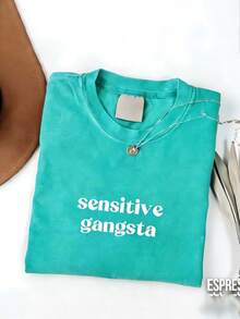 Sensitive Gangsta  Quote T-Shirt Meme God Forbid L'm A Sensitive Gangster Graphic Tee,Im  A Mommy Mamacita T-Shirt Gift For Hereaster Outfits - 薄荷綠 - 查看 1