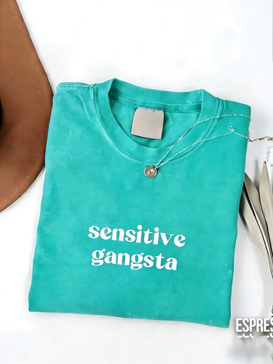 Sensitive Gangsta  Quote T-Shirt Meme God Forbid L'm A Sensitive Gangster Graphic Tee,Im  A Mommy Mamacita T-Shirt Gift For Hereaster Outfits - 薄荷綠 - 查看 1
