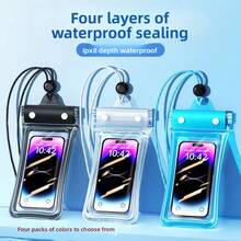 Bolsa impermeable inflable para teléfono, compatible con pantalla táctil, apta para nadar, aguas termales, buceo, funda impermeable universal para teléfono, apta para buceo, playa, pesca, actividades al aire libre, camping, ciclismo - Multicolor - Ver 2