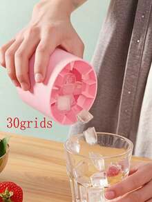 1个粉色硅胶便携式冰格，圆柱形3D制冰器，易脱模多腔硅胶模具，简约桶式设计带盖，可重复使用，适合家庭、酒吧、俱乐部和户外使用，圣诞礼物 - 彩色 - 查看 8