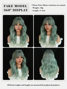 20英寸薄荷绿短款波浪卷发假发，带刘海，耐热合成纤维材质，适合派对、日常佩戴、音乐节、聚会和庆典等场合。 - 薄荷綠 - 查看 6