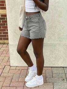 Women's Casual Loose Straight Leg Denim Bermuda Shorts Summer - Light Grey - View 4