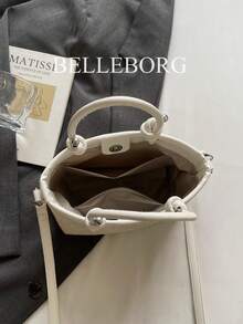 女士编织纹理优雅手提包 - 米色 - 查看 9