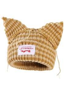 1pc Women's Fashion Striped Ear Adorned Distressed Fabric Tag Knitted Hat, Warm For Autumn/Winter Outfit Beanie Fall Outfit - Nhiều màu - Xem 8
