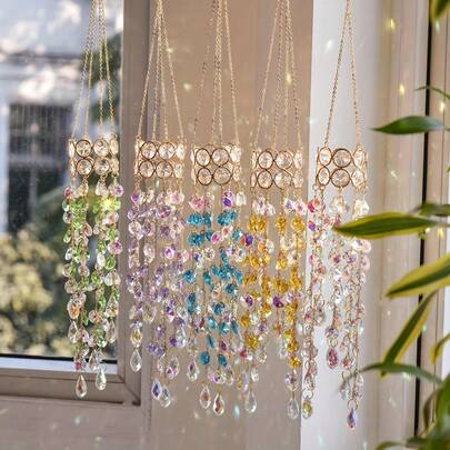 Adorno colgante chapado en oro con cristales, adecuado para alféizares de ventanas y jardines, se puede usar para decoración interior y exterior, y fiestas