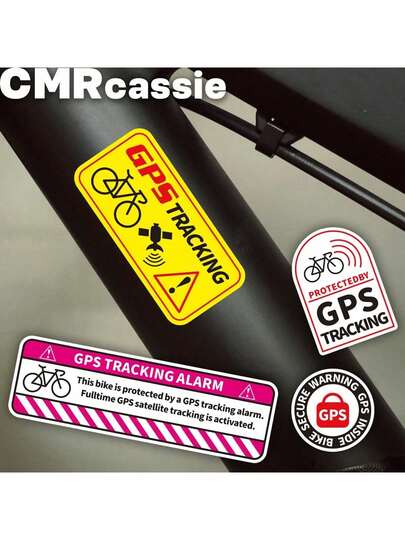 4张/套户外GPS防盗警示自行车贴纸，摩托车安全反光贴纸，耐刮擦装饰贴纸，适用于笔记本电脑、汽车、吉他等。创意图案，可用于个性化和识别。