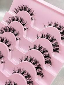 Hinarin 7 Pcs Set Fluffy Cross Design Cat Eye False Eyelashes, Transparent Eyelash Stem, Natural And Thin Eyelashes, Transparent Eyelash Band, Faux Mink Eyelashes, Soft And Curled Eyelashes - Black - View 5