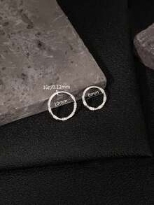 1件装 16G 钛钢手工方形网格锆石镶嵌鼻环/耳环/耳骨环/耳屏环/鼻中隔环/圆形耳环，女士礼物 - 正面方格鑲鑽 - 查看 1