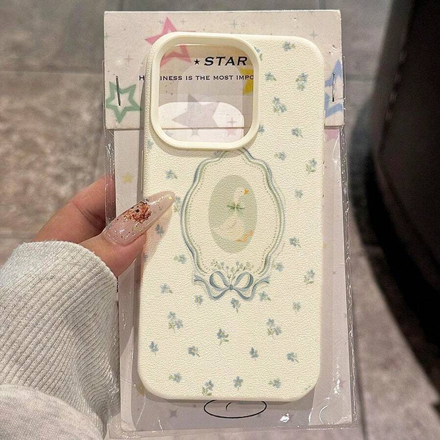 1个TPU材质手机壳，清新蓝花白鹅蝴蝶结设计，适用于 17 Pro Max/17/16 Pro Max/15/13/12/11、S20 FE/A15/S24/A55、Note 11/Note 12/Note 13 Pro，全包防摔软壳保护套 - 白色 - 查看 1