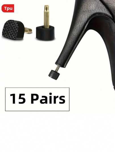15 Pairs Black TPU High Heel Replacement Tips, Wear-Resistant Silent Heel Protectors, Anti-Slip Stiletto Heel Taps