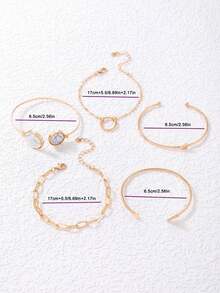 imoli 5pcs/Set Fashionable Minimalist Geometric Resin Plate Heart & Triangle Bracelet Set, Jewelry Gift Suitable For Women Summer Vacation - 21601-g - View 4