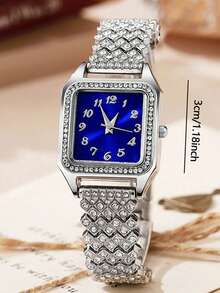 2件套时尚钻石女士手表，女士腕表，奢华水钻女士手链手表 Relogio - 銀色 - 查看 3