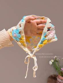Cute Knitted Hollow Floral Triangle Scarf, Countryside Style Photo Prop & Travel Headscarf - Multicolor - View 6