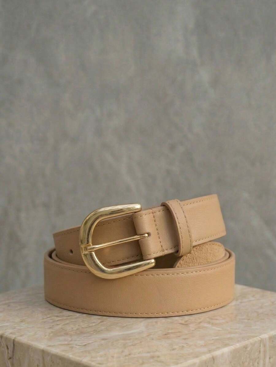 Women's Belt Set With GABI Gold Metallic Buckle In Minimalist Faux Leather - 1 Begee - View 1