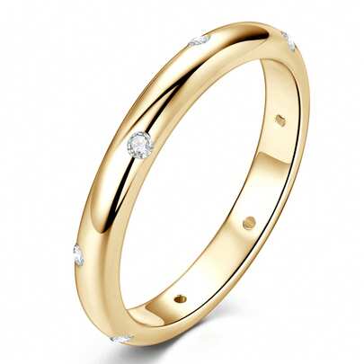 XUJIA 1pc 925 Sterling Silver Moissanite Women's Wedding Ring, 3mm Dome Design, 1.6mm Round Cut Moissanite, Comfortable Minimalist Jewelry Gift