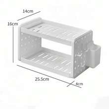 1个白色双层镂空桌面收纳架，笔筒兼储物架，办公桌配件，卧室装饰，浴室收纳，桌面用品 - 白色 - 查看 8