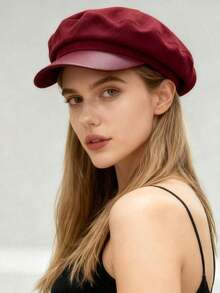 1pc Women's Pu Leather Newsboy Hat Cap With Brim, Suitable Daily Wear - màu đen - Xem 10