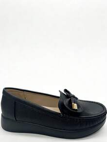 Giày lười công sở kiểu dáng preppy, nơ to, phong cách học sinh, thích hợp cho văn phòng, mùa xuân và mùa thu. - màu đen - Xem 4