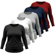 Women's Plus Size Long Sleeve Cotton T-Shirt With Round Neck - 黑色 - 查看 1