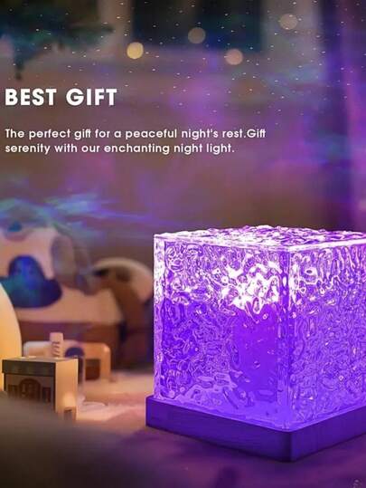 1pc 16-Color Wave Atmosphere Light, Dreamlike Polished Plastic Aurora Star Moon Projection Lamp With Remote Control, 16 Colors, Multi-Color Ambiance RGB Cube Light, Suitable For Bedroom, Party Atmosphere, Valentine's Day Restaurant Decor, Includes Light Source