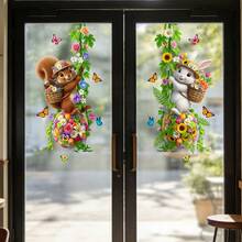 1/2pcs Cute Cartoon Rabbit & Squirrel Swing Window Stickers, Reusable PVC Double-Sided Transparent Static Cling Glass Decals, Suitable For Doors, Windows, Living Room, Dining Room, Mall And Home Decor - Window Stickers - View 3