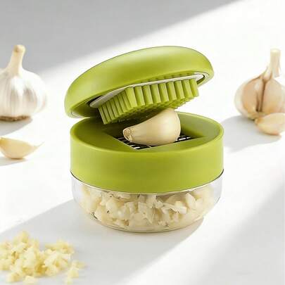 1 Stück Knoblauchpresse, Zerkleinerer, universelle Knoblauch-Zerkleinerungsspezifikationen, einfache manuelle Bedienung, leicht zu reinigende Schneidebrett, kompaktes Handdesign, Kunststoffmaterial, Küchenknoblauch-Verarbeitungswerkzeuge, Küchen-Kleinwerkzeuge, Ingwerpresse, Gemüsehacker, unverzichtbares Küchenequipment, praktische und scharfe Hackblätter, ergonomisches Griffdesign, Doppelfunktion zum Pressen und Hacken von Knoblauch, Knoblauch-Zerkleinerung in der Küche, Zuhause Kochen/Backen/Würzen, Presswerkzeuge