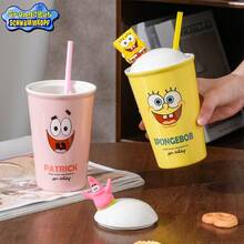 Cana ceramică cu capac și pai cu tema "Cea mai bună zi din lume!" a lui SpongeBob SquarePants, băutură de colecție autorizată oficial de Nick Kids Channel, cană de călătorie distractivă Schwammkopf, cadou de ziua de naștere și Crăciun pentru fanii bărbați și femei, alegere ideală pentru birou și bucătărie de acasă, suvenir, imprimare rezistentă la decolorare, pai reutilizabil - Multicolor - Vizualizare 6