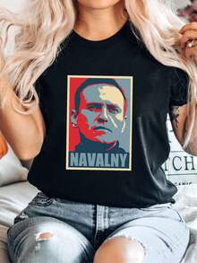 T-shirt femme imprimé Alexei Navalny T-shirt Tailles Coton NAV 952340 - Noir - Voir 6