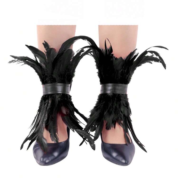 2pcs Faux Feather Leg Cuffs, Halloween Costume Feather Leg Rings, Suitable For Halloween, Christmas, Punk Party, All Seasons - Multicolor - View 12