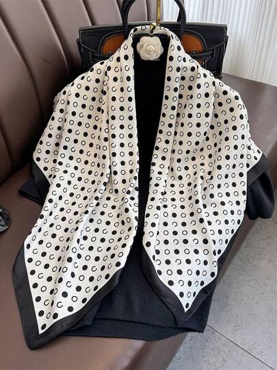 1pc Women's Faux Silk Printed 90cm Square Scarf, Fashion Minimalist Bandana Style Neckerchief, Suitable For Business Meetings, Casual Travel, Festivals And Parties
