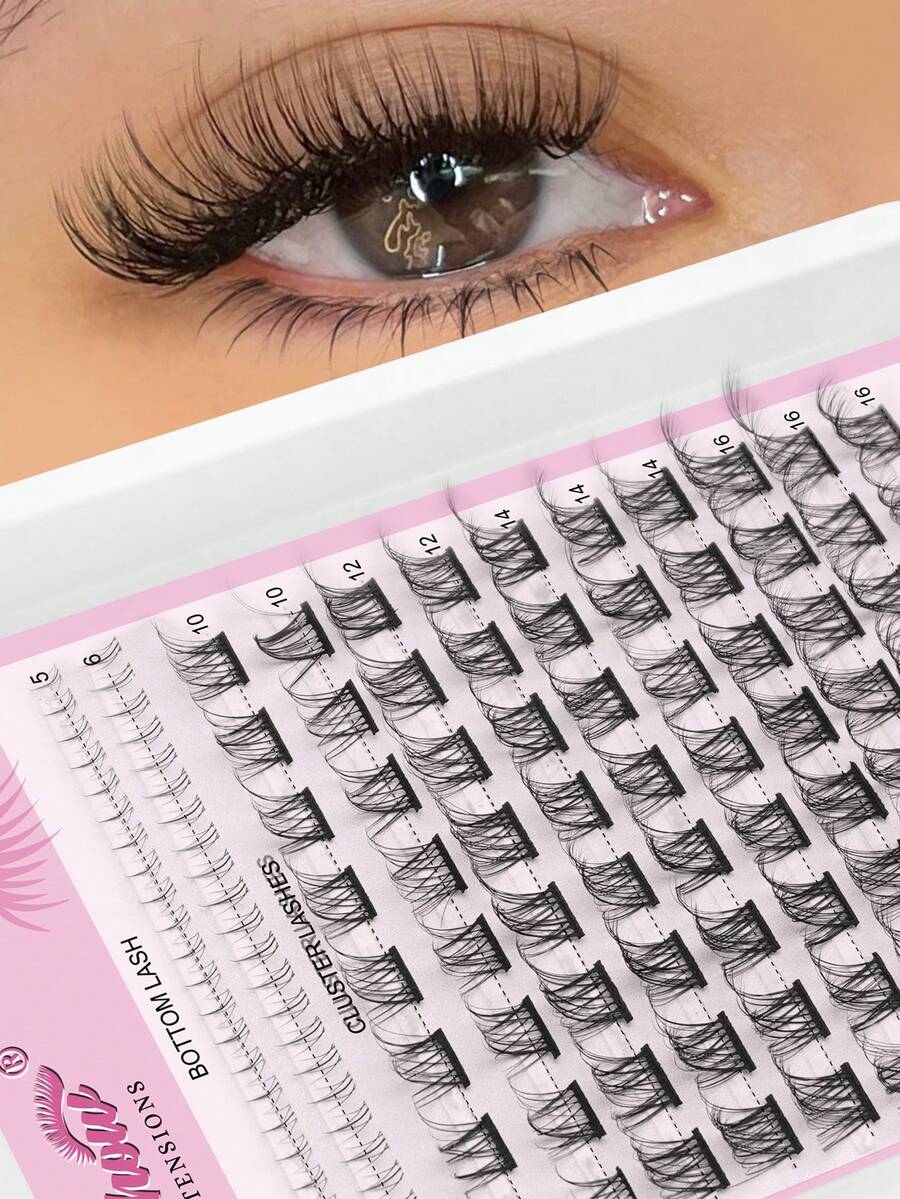 Waloshow D Curl Natural False Eyelashes, 10-16mm Lash Strip With 5-6mm Base Wispy Natural Lash Set, D Curl DIY Eyelash Extension Kit, Individual Fake Lash Set, Thin Invisible Lash Band - D - View 1